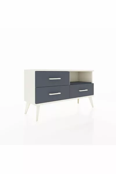 Commode Arges à une étagère et trois tiroirs, Pierre de lune-Anthracite