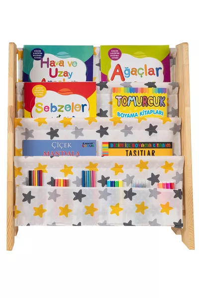 Bibliothèque Montessori en bois naturel, démontable, pour chambre d'enfant, crèche, école maternelle, étagère éducative avec tissu jaune