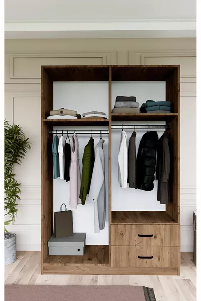 Armoire Yaman Çam à 4 portes et 2 tiroirs - Garde-robe