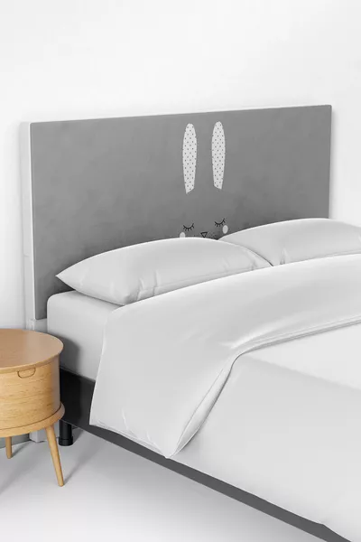 Housse de tête de lit pour enfant à motif de lapin gris