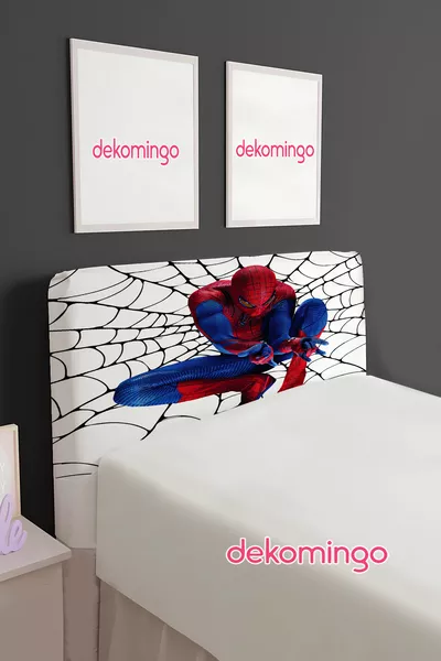 HOUSSE DE TÊTE DE LIT AVEC MOTIF TOILE D'ARAIGNÉE SPIDERMAN SUR FOND BLANC (SIMPLE)
