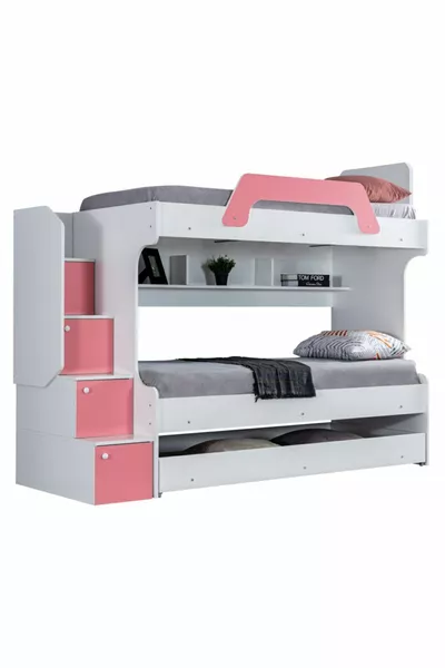 Etagenbett, Etagenbett mit Schubladen - Rosa