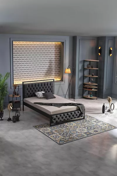 Mithra Double Metal Bed Frame Black (WOODEN SLATS)