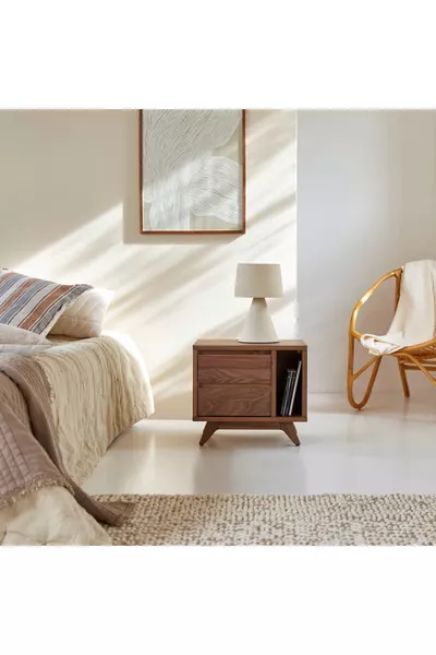 Comodino in legno massello noce scuro