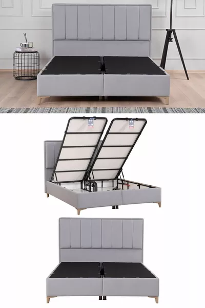 Gold Therapy Storage Bed Base and Headboard Set Gray (BED NOT INCLUDED)