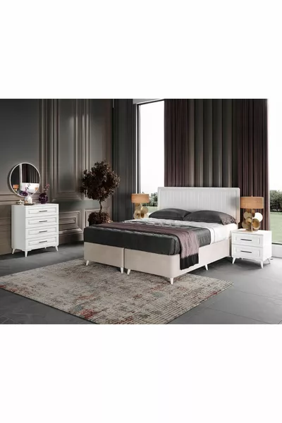 Ensemble de chambre à coucher complet en MDF blanc avec 6 portes, montage gratuit