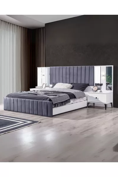 Stil (Beyaz) Yatak Odası Takımı (Dolap + Şifonyer + Komodin + Karyola)