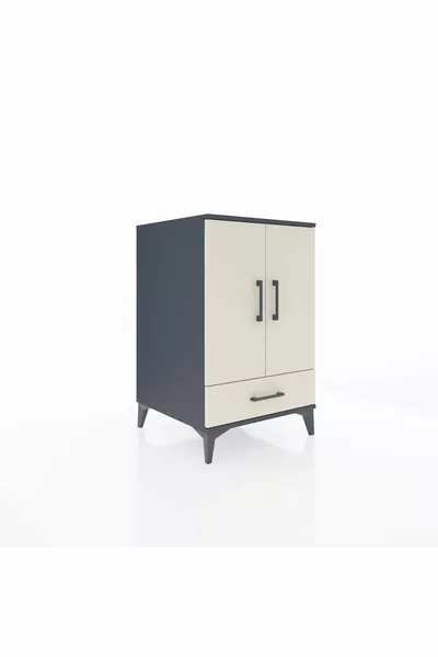 Table de chevet Kronos avec 3 étagères, 1 tiroir et 2 portes, Anthracite-Pierre de lune