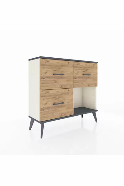 Commode Arges 3 tiroirs Pierre d'Agate-Anthracite/Pin