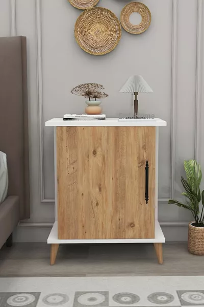 Commode spacieuse & Buffet d'une porte avec 2 étagères, organisateur de chevet pour chambre à coucher - Pin