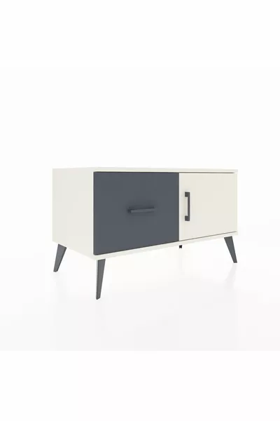 Commode Hyperion avec une seule étagère, un tiroir et une porte, couleur Pierre de Lune/Anthracite
