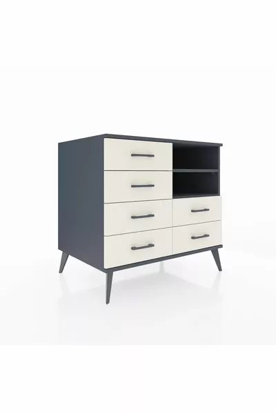 Kronos Dressoir 2 Planken 6 Laden Antraciet-Antraciet/Marmergrijs