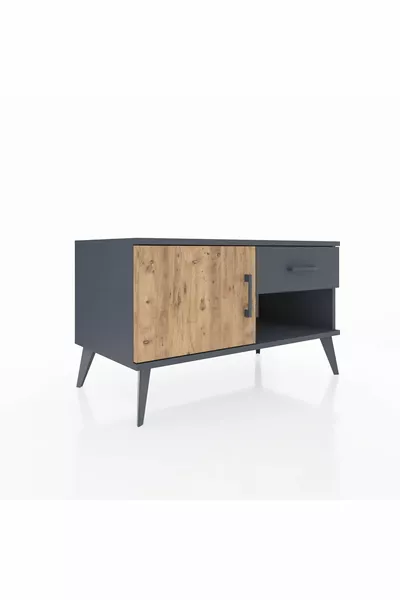 Commode Hyperion avec une seule étagère, un tiroir et une porte, Anthracite-Sapin/Anthracite