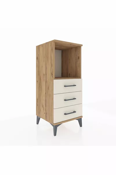 Hyperion Nightstand Single Shelf 3 Drawers Pine-Sandalwood