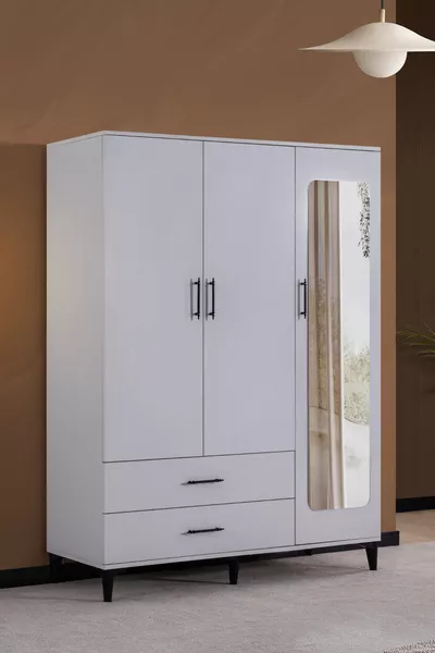 Kast, Blesk 3-Deurs, Kast met Spiegel en Lade - Wit
