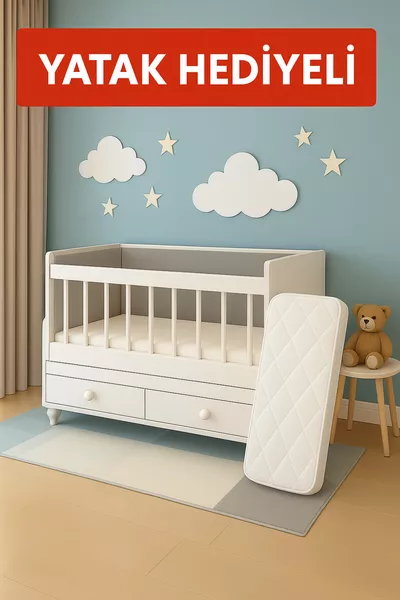 Cradle with Mattress Gift, Rocking and Fixed, with Drawer * Crib