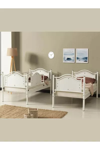 Chambre d'enfant Argimo Avangard avec lit superposé en métal et tête de lit en bois, couleur noyer
