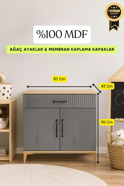 Comò con Ante a Copertura Ege | MDF di Prima Qualità | Ante Rivestite REHAU | Piedi in Legno