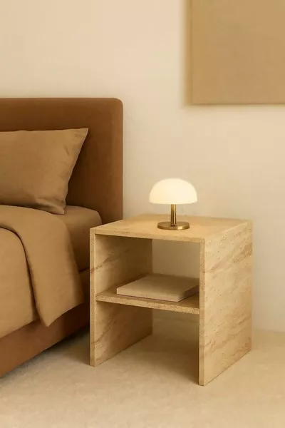 Travertine Patterned Nightstand, Side Table, Multi-Purpose Decorative Table, Scandinavian, Bohemian