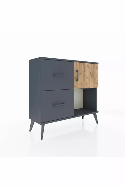 Arges Dressoir Enkel Rek 2 Laden Enkele Deur Antraciet-Ker/Spar-Antraciet
