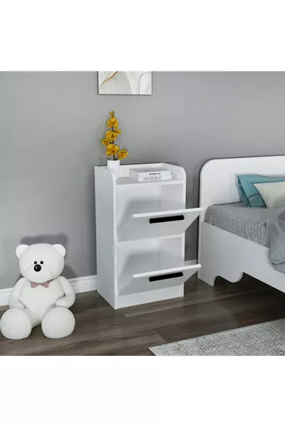 Table de chevet moderne pour chambre d'adolescent Luses à 2 tiroirs, blanc - Luses