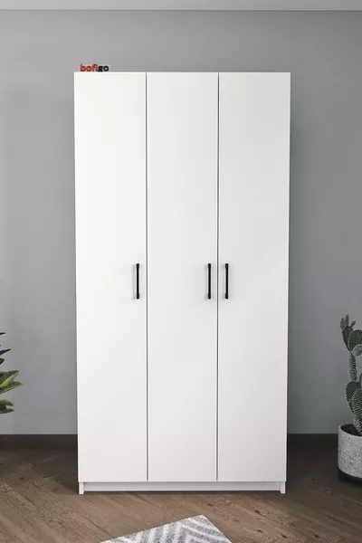 3-türiger Kleiderschrank mit 8 Regalen, Kleiderschrank Weiß