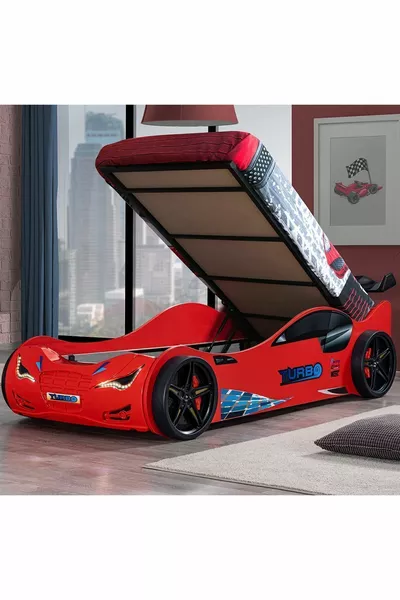 Car Bed, Super Base Car Bed with Canopy, LED - Red 1 Piece Comfort Mattress