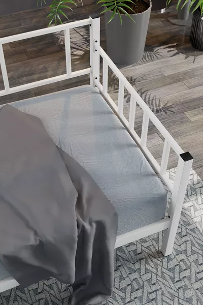Daybed, Doruk, Metal Karyola, Sedir Karyola, Beyaz Renk, Ölçü Seçenekli