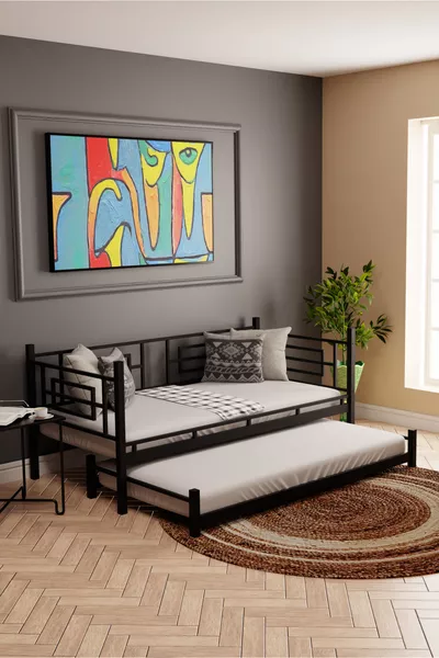 Lit superposé et lit simple en métal pour chambre d'enfant Defne Yavrulu – Noir
