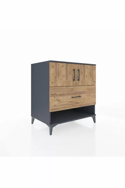 Commode Kronos avec 2 étagères, 1 tiroir et 2 portes, Anthracite-Sapin