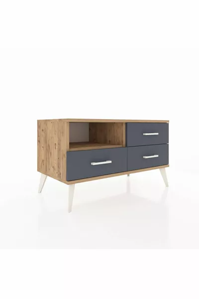 Commode Hyperion à une étagère et trois tiroirs Pin-Pin/Anthracite