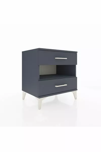 Hyperion Nightstand with Single Shelf and 2 Drawers Anthracite-Anthracite