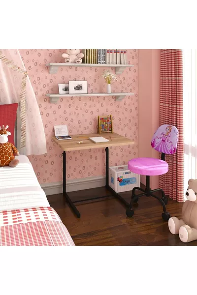 Princess Cinderella Patterned Children's Study Set with Wheeled Chair and Desk