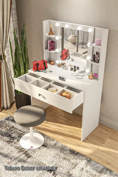 Modern Makyaj Masası Aynalı Makyaj Masası Raflı