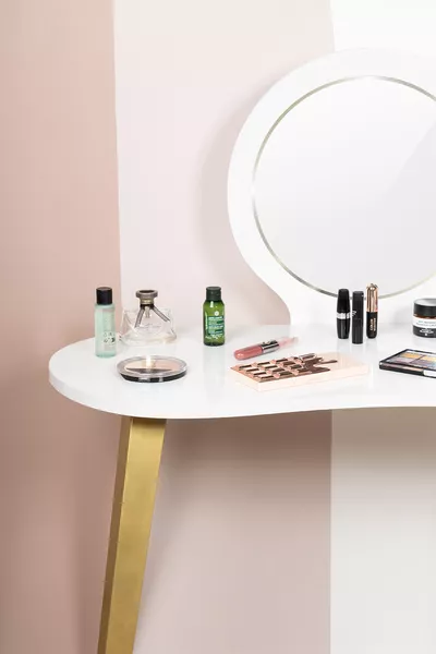 Tavolo da trucco Eva con specchio Cassettiera bianca