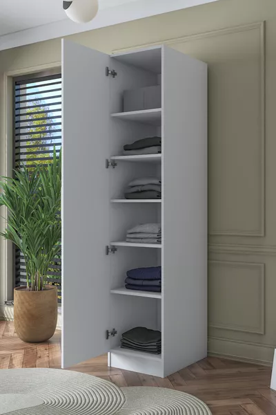 Armoire Rani  à une porte avec 5 étagères pour vêtements, blanche