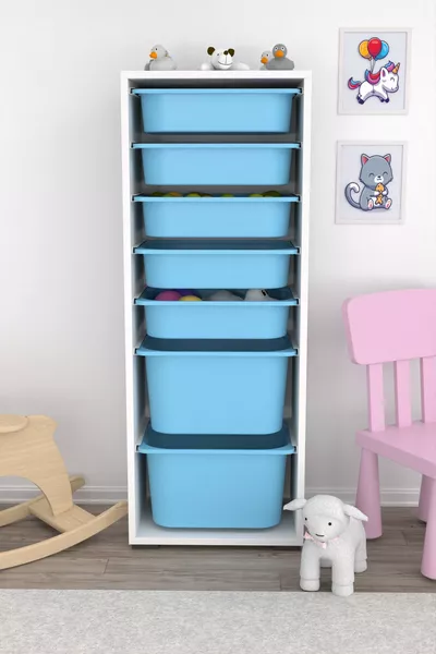 Zola 7-Fach-Schrank Spielzeugschrank Multifunktionaler Küchen-, Bade- und Vorratsschrank Blau