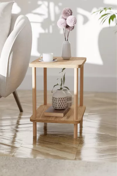 2-Shelf Side Table with Magazine Rack, Bookshelf, Flower Stand, Multi-Purpose Nightstand