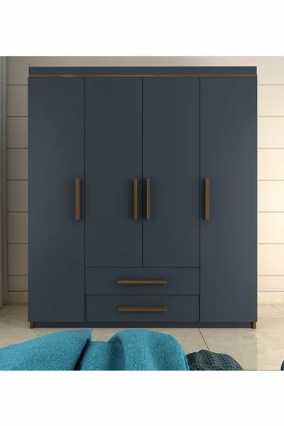  Perla Lux Armoire 4 Portes 2 Tiroirs Noyer-Anthracite Gris