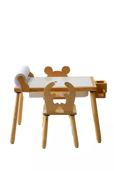 Wood & Joy Деревянный сенсорный детский игровой стол с 2 стульями (в комплекте рулон бумаги)