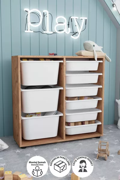 9-Basket Cabinet Multi-Purpose Cabinet Toy Cabinet Çağla Pine