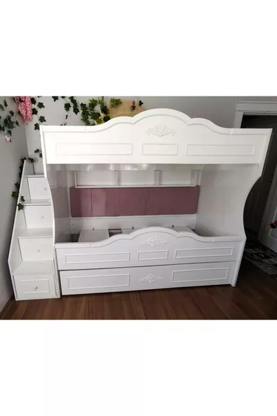 Letto a castello per bambini in MDF (BIANCO - MODELLO CON DOGHE)
