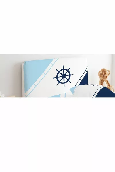 Housse de tête de lit Base Bleu Marine avec Rayures Bleues Gouvernail