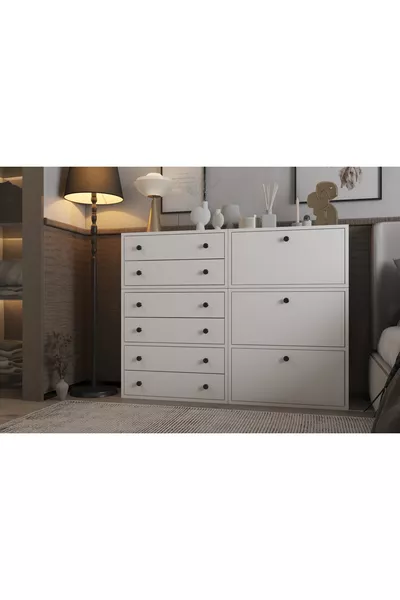 Six-Drawer Three-Door White Dresser Without Trim