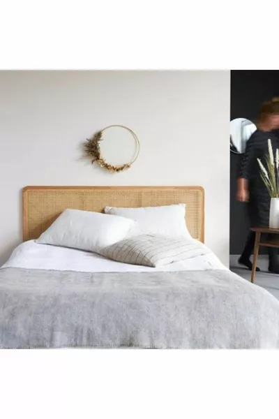 Natural Wood Bed Headboard with Nightstand