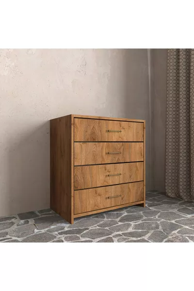 Commode en bois tendre de noyer à 4 tiroirs