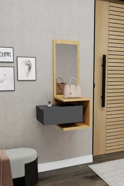 Stella Wall-Mounted Dresser with Mirror and Drawers, Pure Oak Anthracite - Stella
