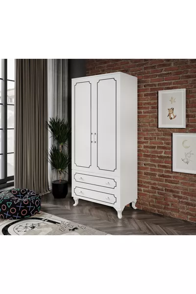 Armoire moderne à 2 portes et 2 tiroirs, penderie - MDF de première qualité