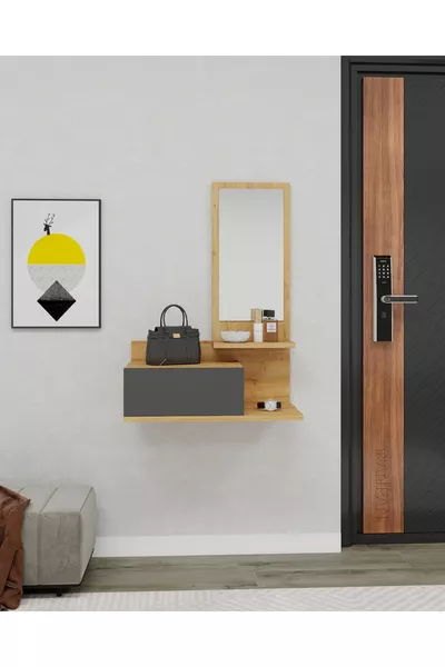 Rozella Wall-Mounted Dresser with Mirror and Drawers, Pure Maple & Anthracite - Rozella