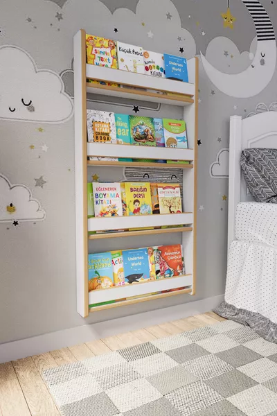 Bibliothèque pour enfants Montessori à 4 étagères * Cm Blanc